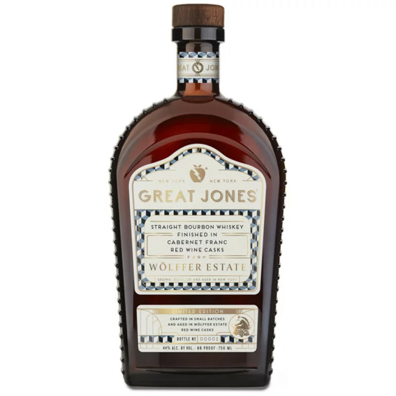 GREAT JONES BOURBON WHISKEY STRAIGHT FINISHED IN WOLFFER ESTATE CABERNET FRANC RED WINE CASKS NEW YORK 750ML