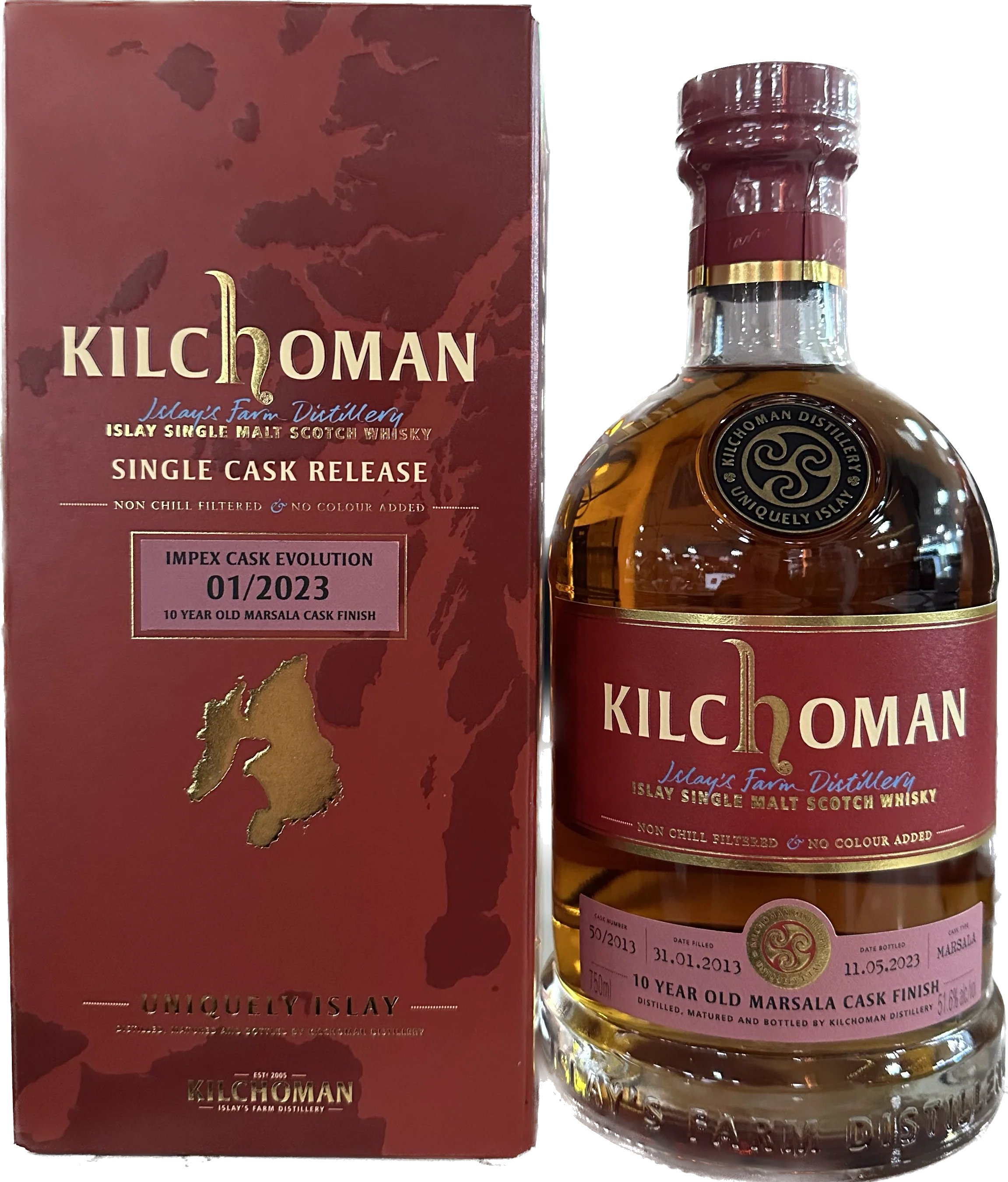 KILCHOMAN SCOTCH SINGLE MALT SINGLE CASK RELEASE IMPEX CASK EVOLUTION 01/2023 ISLAY 10YR 750ML